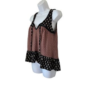 Patrons of Peace floral paisleys Hi Low Black Red Bohemian Tank Top sz S